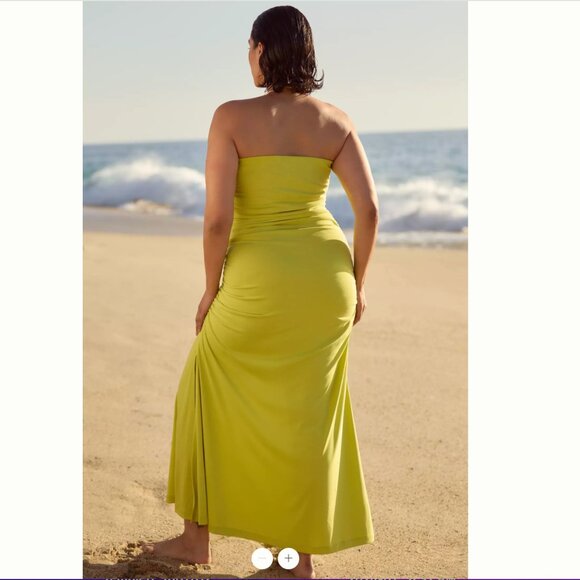 Anthropologie Celandine Gabbie Strapless Ruched Tube Dress Chartreuse Green 2X - Picture 2 of 16